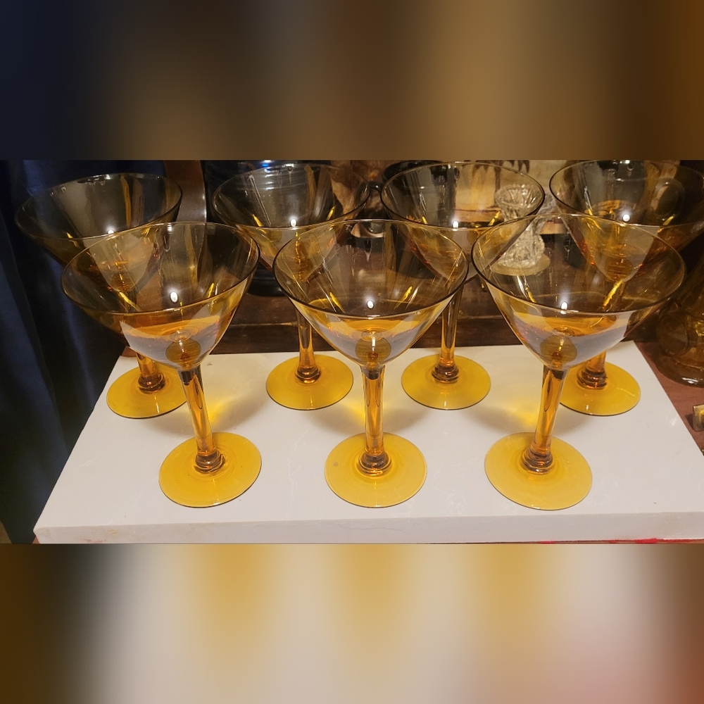 SCULLY & SCULLY Hand Blown Moser Pebbles Stemmed amber martini glasses 7